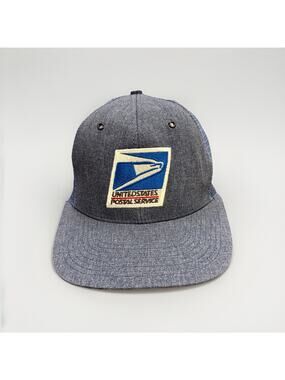 Vintage USPS Mens Blue Post Service Adjustable Snapback Trucker Hat Mesh Cap USA